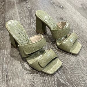 Freda Salvador Adria Padded Strap Croc Square Toe Slip On Mule Heels